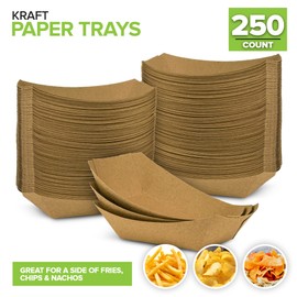 Stock Your Home [250 Pack] Small Disposable Brown Kraft Paper Food Trays, 0.5-Lb Concession Tray, Serving Boats for Party Snacks, Taco Bar, Seafood, Nachos Plates, Half-Pound