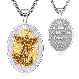 DRINSPER St Michael Archangel Pendant for Men Women 925 Sterling Silver Saint Michael Necklace Patron Saint Medals Amulet Religious Protection Jewelry Gifts for Graduate Christmas