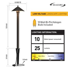 Malibu Low Voltage Pathway Lights, 10W Pro Style Halogen Landscape Lighting, 6Pack 2700K Warm White Path Light, 12V AC Bronze Outdoor Walkway Lights for Yard Garden 8308-9103