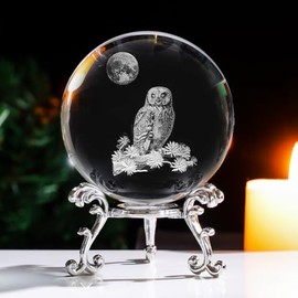Ahantper 3.15"/80mm Crystal Ball with Stand, Modern Home Decor Gift Ornaments for Living Room, Bedroom, Office Desktop, Table, Shelf (Owl)
