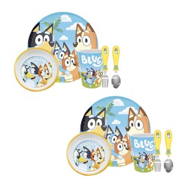 zak! 5-Piece Dinnerware Set, Bluey - Pack of 2 - Durable Plastic & Stainless Steel - Includes Two Each: Tumbler, 8-Inch Plate, 6-Inch Bowl, Fork & Spoon - Suitable for Kids Ages 3+