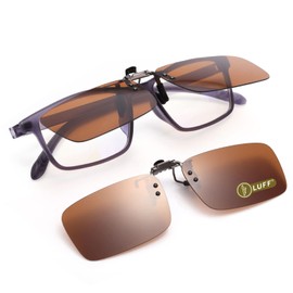 Polarized Unisex Clip on Sunglasses for Myopia Glasses Outdoor/Driving/Fishing (Brown-upgrade flip)