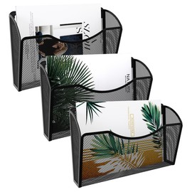 EasyPAG 3 Pack Mesh Wall File Organizer | Vertical Mounted Single Pocket Holder for A4/Letter Size Files - Rust-Proof Metal Organizer for Office, Home, School, Black