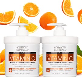 Advanced Clinicals Vitamin C Cream Visibly Brightening Body Lotion | Vitamin C Moisturizer Skin Care Body Cream For Women & Men Helps Visibly Improve Look Of Dark Spots & Uneven Skin Tone, 2-Pack