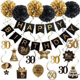 SZHUIHER Happy 30th Birthday Hanging Swirls Streamers Decoration Set - Happy Birthday Banner, 30 Years Old Birthday Party Hanging Backdrop Decorations