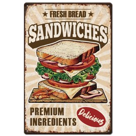 SUPERDANT Retro Sandwich Metal Tin Sign Food Vintage Metal Signs Wall Decor Vintage Tin Signs Restaurants Fast food Coffee Bar Vintage Metal Plaque Wall Decoration Gifts