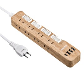 Mscien Extension Cord, 6.6 ft (2 m), Power Strip with USB, MSCIEN Lightning Guard, 8AC Outlet, 3usb-a, 1usb-c, Multi-Tap Switch, Octopus, Branching, Oa, Table Tap, Swing Plug, Wall Hanging, Wood Grain