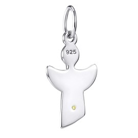 Materia Children's Angel Pendant with Birthstones - 925 Sterling Silver with Chain 36-40 cm Gift Birth Christening in Case, Sterling Silver, Cubic Zirconia