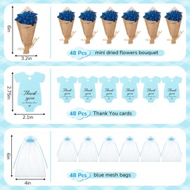 Janinka 48 Pcs Mini Dried Baby Breath Flowers Gift Set with Thanks You Cards Organza Bags Baby Shower Favors for Guests Small Gypsophila Bouquet for Gender Reveal Party Decorations, Blue