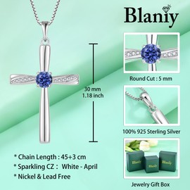 Blaniy Cross Necklace 925 Sterling Silver Tanzanite Necklace December Birthstone Pendant Stylish Minimalist Christian Religious Jewelry Gifts for Women