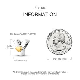 Parmuz 925 Sterling Silver Letter Charms A-Z for Bracelets Necklace Golden Heart Alphabet Initial Beads Pendant Jewellery Gift for Women, Sterling Silver, Circonia cúbica