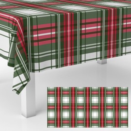 GZBJMYGS Merry Christmas Tablecloths Xmas Buffalo Plaid Red & Green Checkered Washable Table Cover Decorations for Christmas Eve Party Dinner Holiday Winter Picnic Booth Props Supplies Favor
