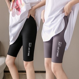 Women's New Summer Ice Silk Anti-Exposure Yoga Capri Pants Sports L Size [40.00 Kg-62.50 Kg]/Capri Ice Black Print Bs30 5ea