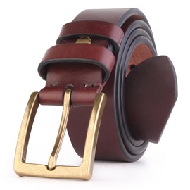 KARTURAKE Men's Full Grain Leather Belt ，Adjustable ，5mm Thickness，Durable Copper Buckle (Coffee, 51")