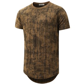 KLIEGOU Mens Hipster Crewneck T-Shirt Round Hemline Hole Tees 2505 Light Brown L
