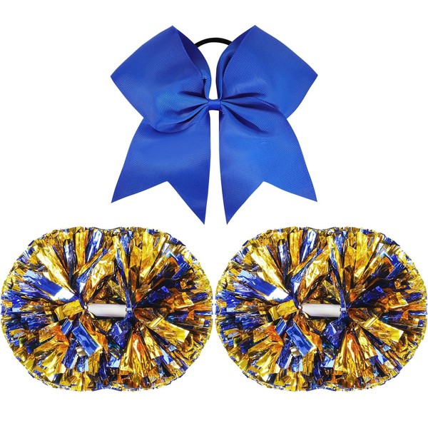 Oaoleer 3pcs Cheerleading Pom Poms with Baton Handle Cheer Bows