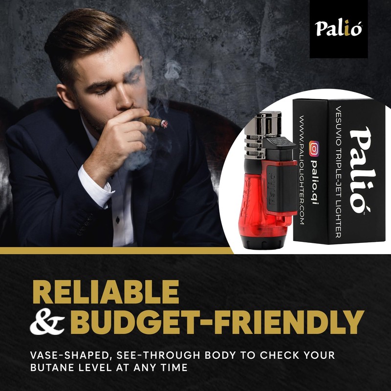 Palió Vesuvio Triple Jet Flame Torch Lighter, Apex Flame for
