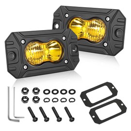 Yellow Flush Mount LED Pods, AKD Part CREE LED Flush Bumper Fog Lights 40W Spot Flood Combo Offroad Driving Lights Yellow Flush Mount LED Chase Light Pods for Trucks Pickup SUV UTV ATV