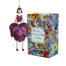 Fiebiger Floristik Flower Girl Artichoke Girl Dark Purple Hanging Elf Decorative Figure Flower Fairy Figure Flower Figure Sculpture Flower Children in Gift Box