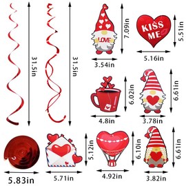 20 PCS Valentine's Day Hanging Swirl Decorations, Glitter Red Heart Foil Swirl Red Gnomes Banner Hanging Swirls Ceiling Banners for Valentines Decorations Wedding Anniversary Party Supplies