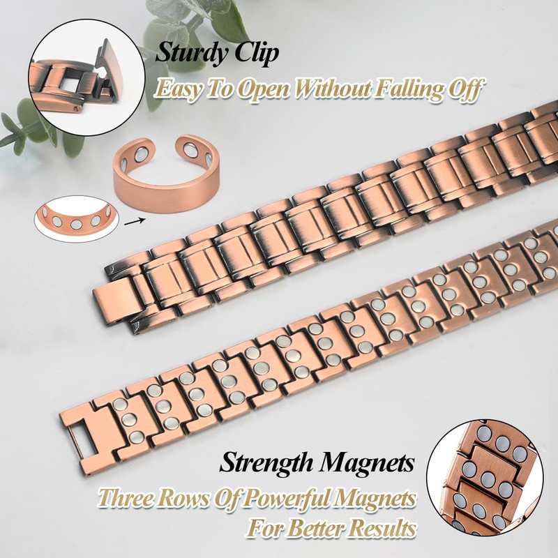 Vicmag Copper Magnetic Bracelet for Men, 3X Strength Magnets, Pure