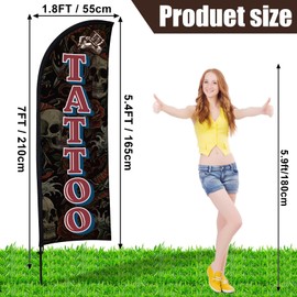 Buryeah 2 Sets Tattoo Feather Flag Pole Kit 7 ft Tattoo Shop Advertising Banner Sign Swooper Flag and Ground Stake and Portable Bag for Studio Shop Plaque Outside Outdoor Ground Advertising Business
