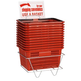Red Shopping Baskets with Stand - Set of 12