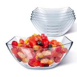 16oz Clear Plastic Serving Bowls (4 Pack) Small Disposable Candy Dishes, Square Plastic Buffet Containers for Chips, Snacks, Mints, Salad Bar, Snack Bowl Parties, Office, Bridal Shower, Party Supplies