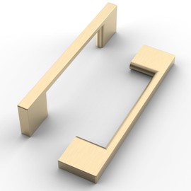 FILTA 10 Pack 3 Inch(76mm) Hole Centers Brushed Brass Cabinet Pulls,Stylish Gold Cabinet Pulls Zinc Alloy Cabinet Hardware for Cabinets Cupboard Handles Drawer Pulls