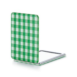 OMIRO Compact Mirror, Unique Plaid Pattern PU Leather 1X/3X Magnification, Ultra Portable for Purses, 2.4" W x 3.4" L, Green Plaid