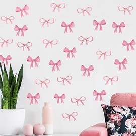 Arawat 8Sheet/80pcs Pink Bowtie Wall Stickers and Decals for Bedroom and Bathroom Bow Room and Wall Decor Coquette Room Decor for Bedroom Bow Sticker