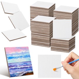 Moinchore 100 Pcs Mini Painting Canvas Panels Art Painting Canvases Panels Cotton Blank White Small Canvas Acid Free Boards for Watercolor Acrylic Oil Paint (2 x 2 Inch)