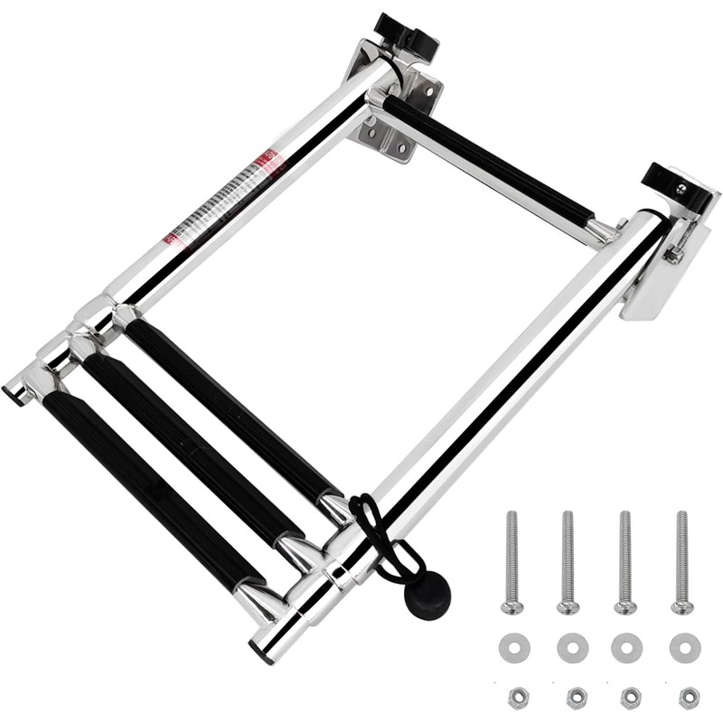 Mojiate Made Stainless Steel Boat Ladder 4-Step, Telescoping Transom Stepladder,