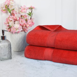SUPERIOR Egyptian Cotton 2-Piece Solid Bath Sheet Set, Bath Sheet 34” x 68”, 800 GSM, 2-Pieces, Red