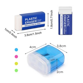 TSHAOUN Manual Pencil Sharpener, Colorful Double Hole Sharpener with Lid and 6 White Plastic Erasers for Kids Students School Home Office Accessories (Multicolor)