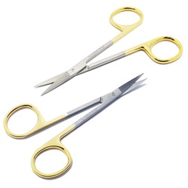 TC Iris Scissor Straight & Curved 4.5” (11.5 cm) – Surgical Dental Micro Dissecting Scissors, Premium Grade Stainless Steel, Tungsten Carbide Blades with Gold Rings 2 Pcs