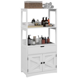 kleankin Farmhouse Bathroom Floor Cabinet, Linen Cabinet, Bathroom Storage Organizer with Doors and Drawer, White