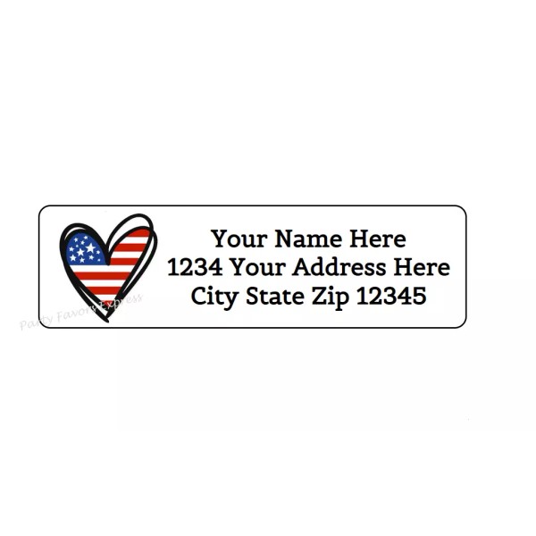 Party Favors Express 30 HEART FLAG PERSONALIZED RETURN ADDRESS LABELS