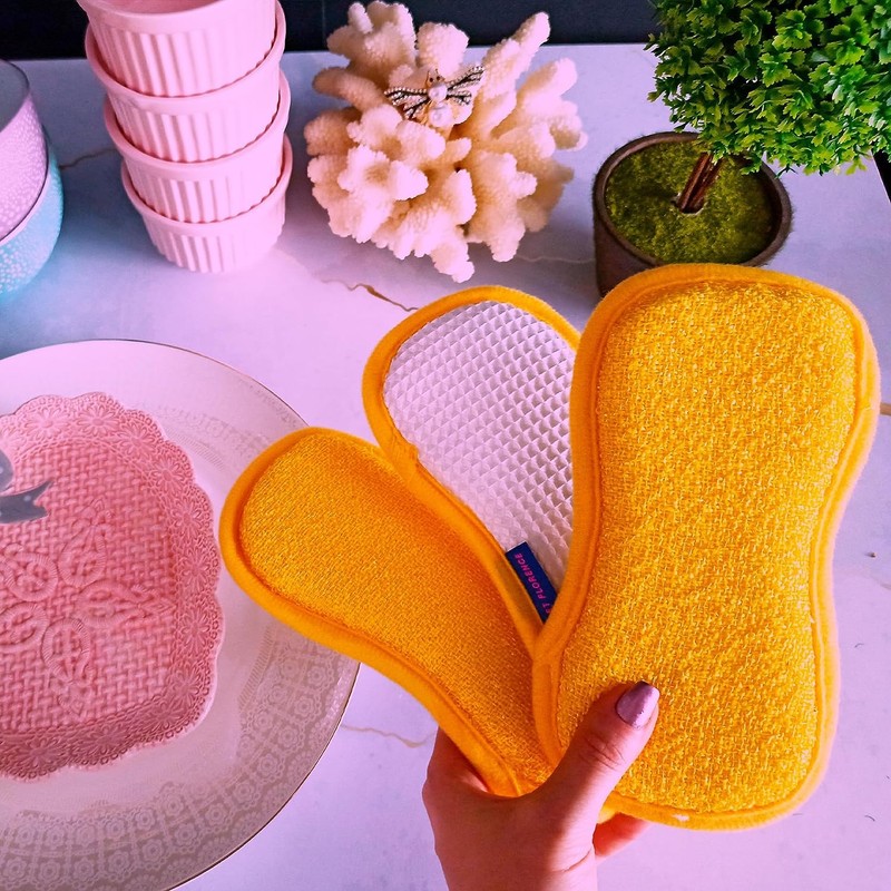 9x Non-Scratch Kitchen Dish Scrubber Sponge, Advanced Microfiber Dual-Sided Dish