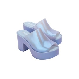 Melissa Mule Hype Heel - Fashion Sandal for Women - Iridescent Comfortable Mule Style - 9.5cm Heel Height - High-Shine Upper with Bubblegum Scent - Chic and Sophisticated, Pearly Blue, 8