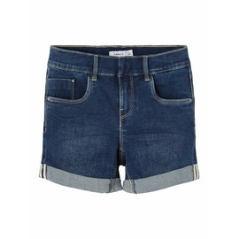NAME IT Girls' Organic Cotton Jeans Shorts, Dark denim blue