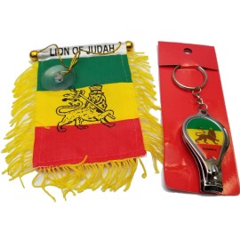 Bunfires Lion of Judah Mini Banner Rearview Flag w/Bottle Opener Nail Clipper Key Chain