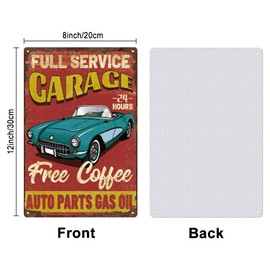 SUPERDANT Full Service Garage Tin Sign Garage Metal Tin Sign Free Coffee Metal Signs 24 Hours Car Service Signs for Man Cave Cafe Bars Pubs Shop Funny Retro Wall Decoration