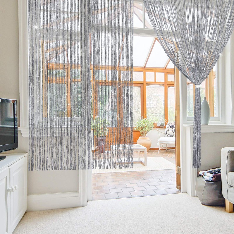 Sinmoe 2 Pieces Glitter String Curtain Panels Cotton String Curtain