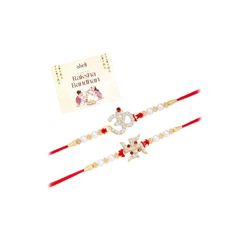Aheli Crystal & Beads Studded Swastik & Om Rakhi for