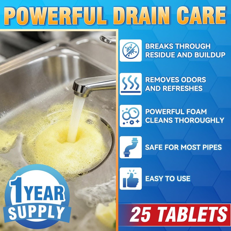 Garbage Disposal Cleaner and Deodorizer Tablets, 25 Pack Sink Cleaner