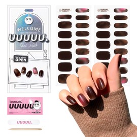 UUUUU. Semi Cured Gel Nail Strips - [Chocolate Stone], UV Nail Stickers Compatible With All Nail Lamps, U-Curve for Perfect Fit, Includes 2 Prep Pads, Nail File, and Wood Stick