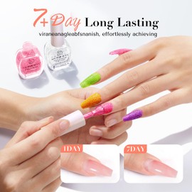 AZUREBEAUTY Nail Polish Set, 4 Colors Reflective Glitter Spring Pink Yellow Green Purple Quick Dry Vegan Natural Fingernail Lacquer Strengthening Kit with Top Coat DIY Salon at Home