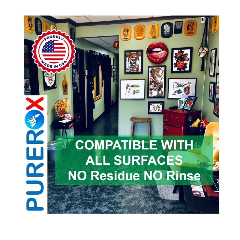 PUREROX Disinfectant Tattoo Parlor, Nail Salon. Eliminate 99.9999% MRSA, VRE,
