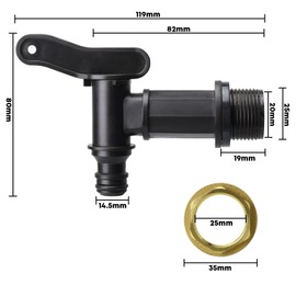 EZwoks 3/4" Water Butt Tap Plastic Snap-Fit Hosepipe Rain Barrel Water Butts BSP Thread Replacement Water Tap with Brass nut Black